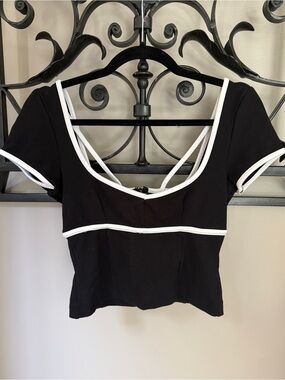 Maeve Black Crop Top with White Trim